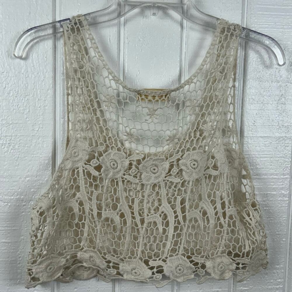 Hollister Crochet Lace Crop Tank Top Boho Festival Hippie Cream XS S - Picture 4 of 4